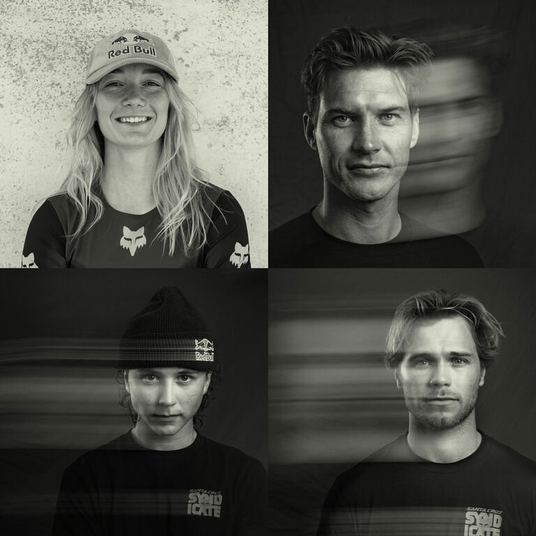 Four athletes in black and white.