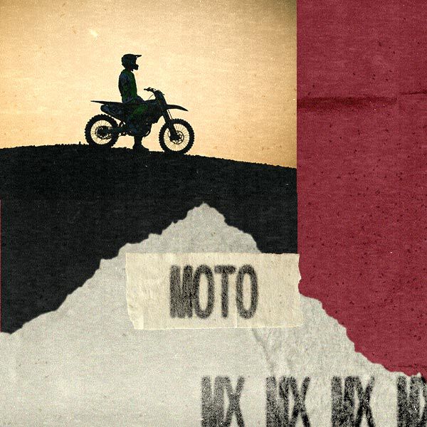 Motocross rider with stylized text calling out Moto Guides