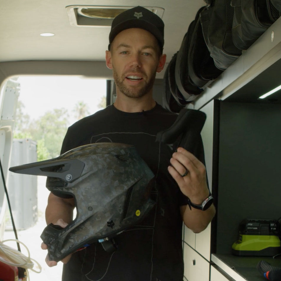 Man holding cheek pads